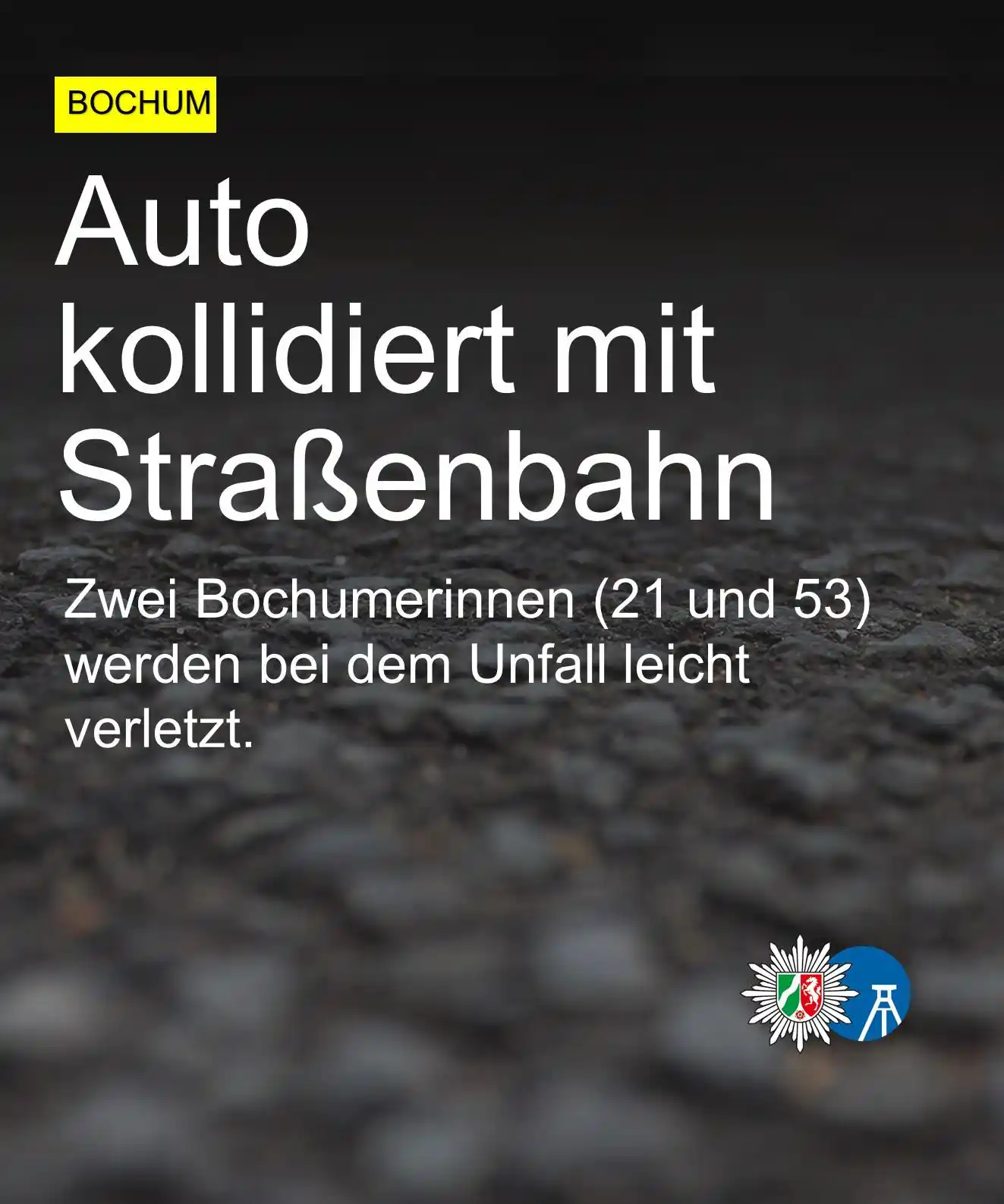 Image from Polizei NRW Bochum: Bei einem Verkehrsunfall am Montag, 16. Juni, sind zwei Fahrgäste eine...