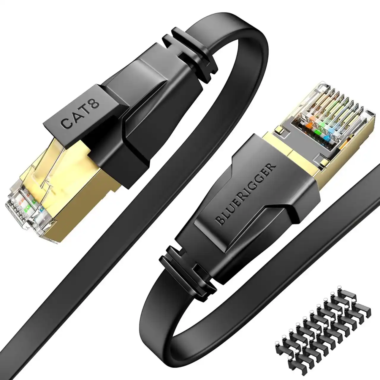 Image from CYBER CHATHAN: 🌟BlueRigger Cat 8 Ethernet Cable, Flat Internet Network LAN Patch Cor...