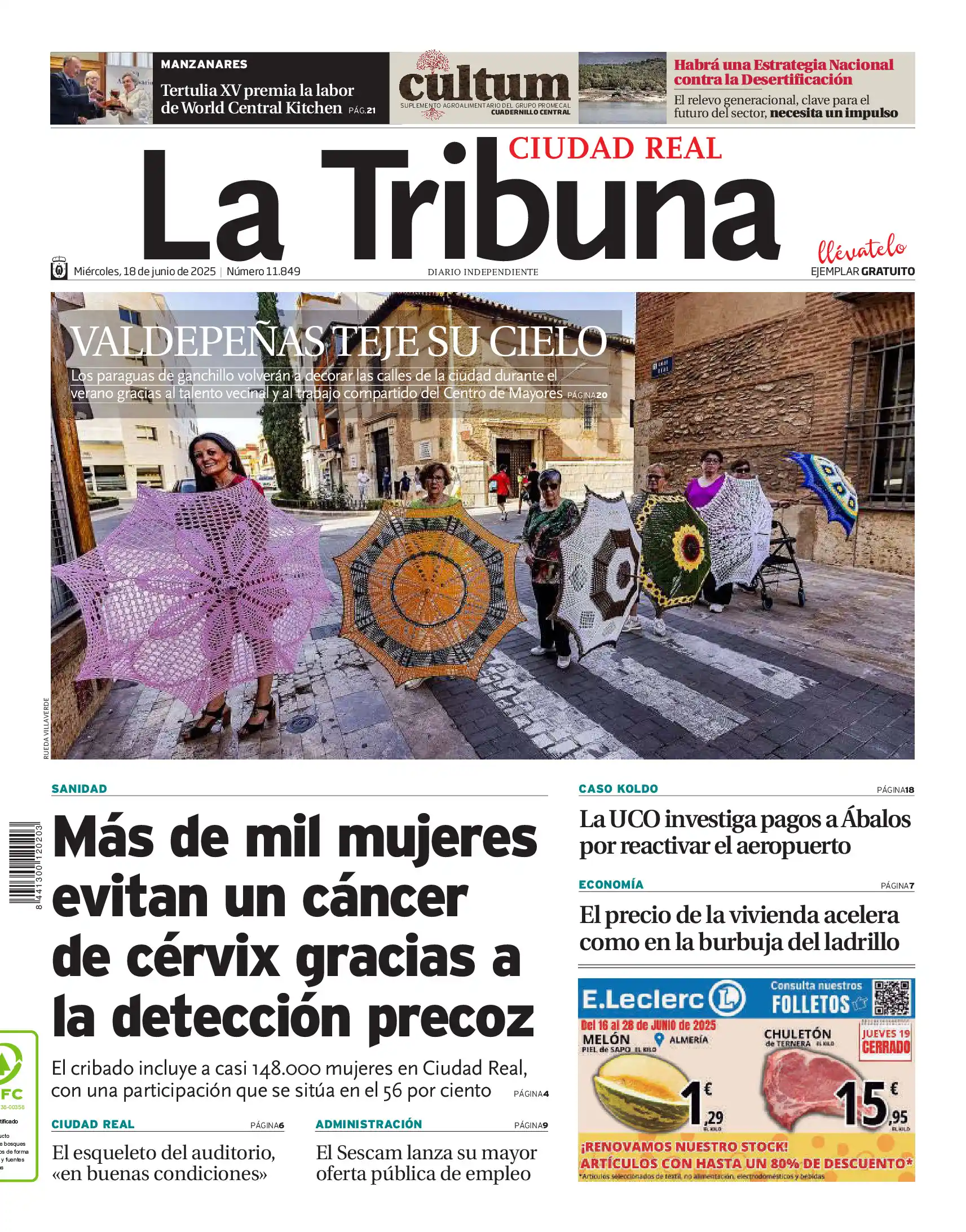 Image from La Tribuna de Ciudad Real: 🗞Buenos días. Esta es la portada de La Tribuna de Ciudad Real de este...