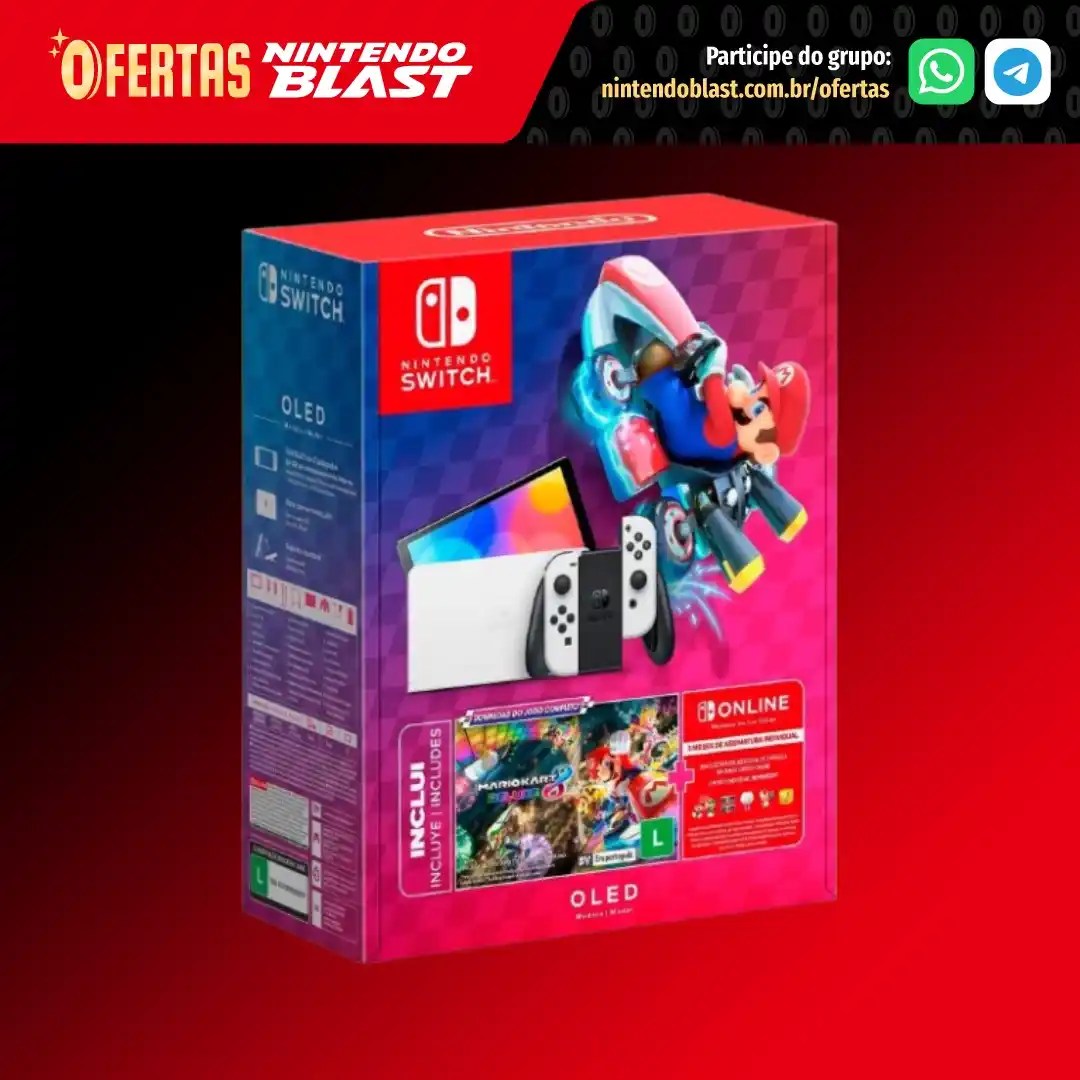 Image from Ofertas Nintendo Blast: 👾 *Bundle Nintendo Switch OLED* (via KaBuM!) * 64GB, Mario Kart 8 Del...