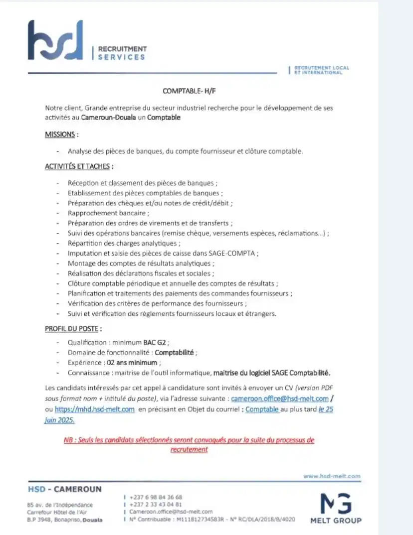 Image from Arch Africa Careers (#AAC): COMPTABLE H/F - Douala, Cameroun https://lnkd.in/eQYS5Kvt <a class=...