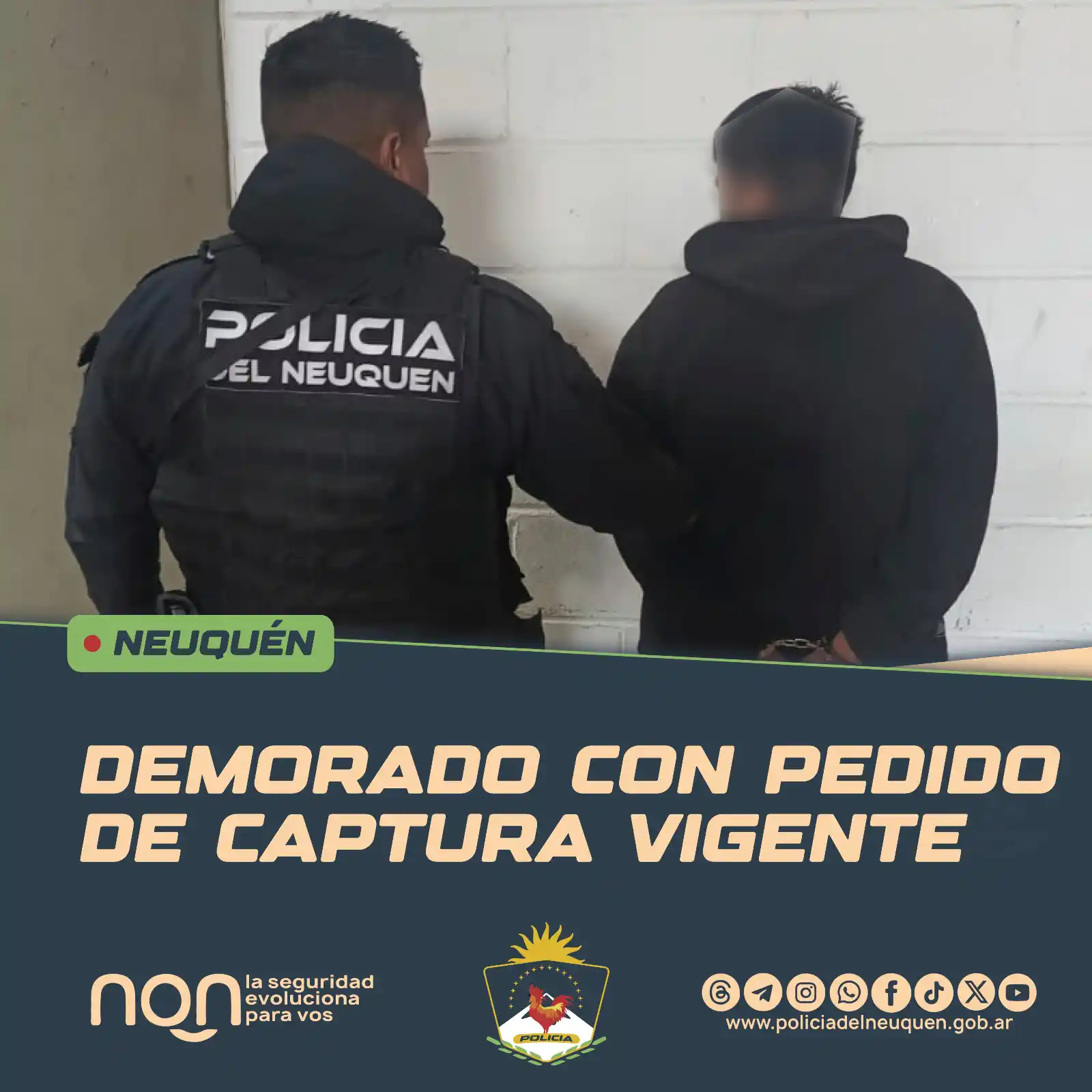 Image from POLICÍA DEL NEUQUÉN OFICIAL ✅: 𝐃𝐄𝐌𝐎𝐑𝐀𝐃𝐎 𝐂𝐎𝐍 𝐏𝐄𝐃𝐈𝐃𝐎 𝐃𝐄 𝐂𝐀𝐏𝐓𝐔𝐑𝐀 𝐕𝐈𝐆𝐄𝐍𝐓�...