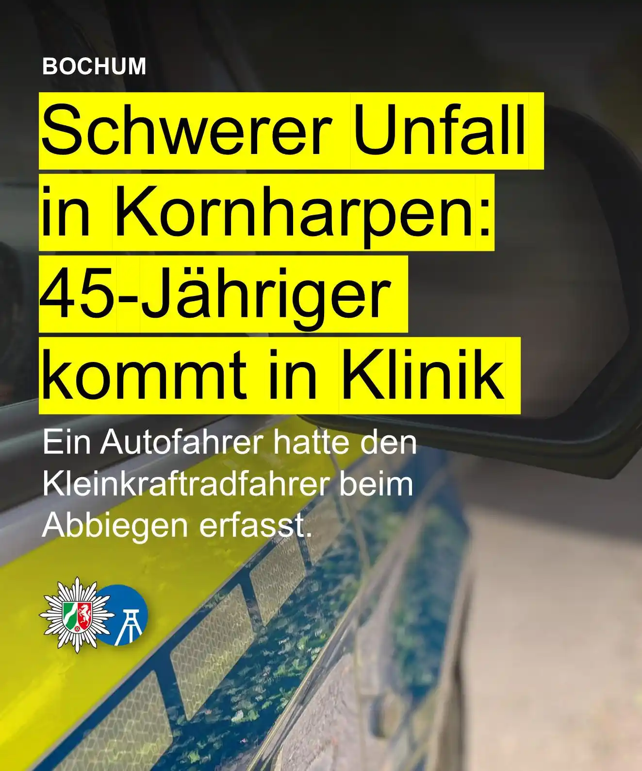 Image from Polizei NRW Bochum: Ein Schwerverletzter und ein erheblich beschädigtes Kleinkraftrad: Das...