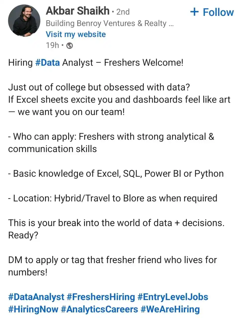 Image from Raghavan P ✅️: *Fresher hiring*  https://www.linkedin.com/posts/mdakbarshaikh_data-da...