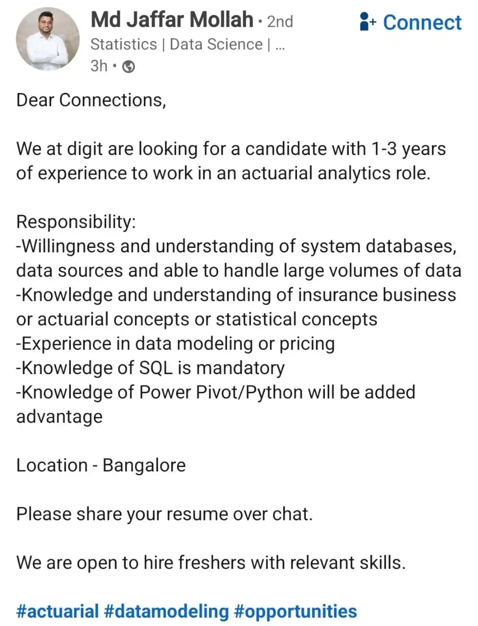 Image from Raghavan P ✅️: *Fresher opportunity* at Digit insurance https://www.linkedin.com/po...