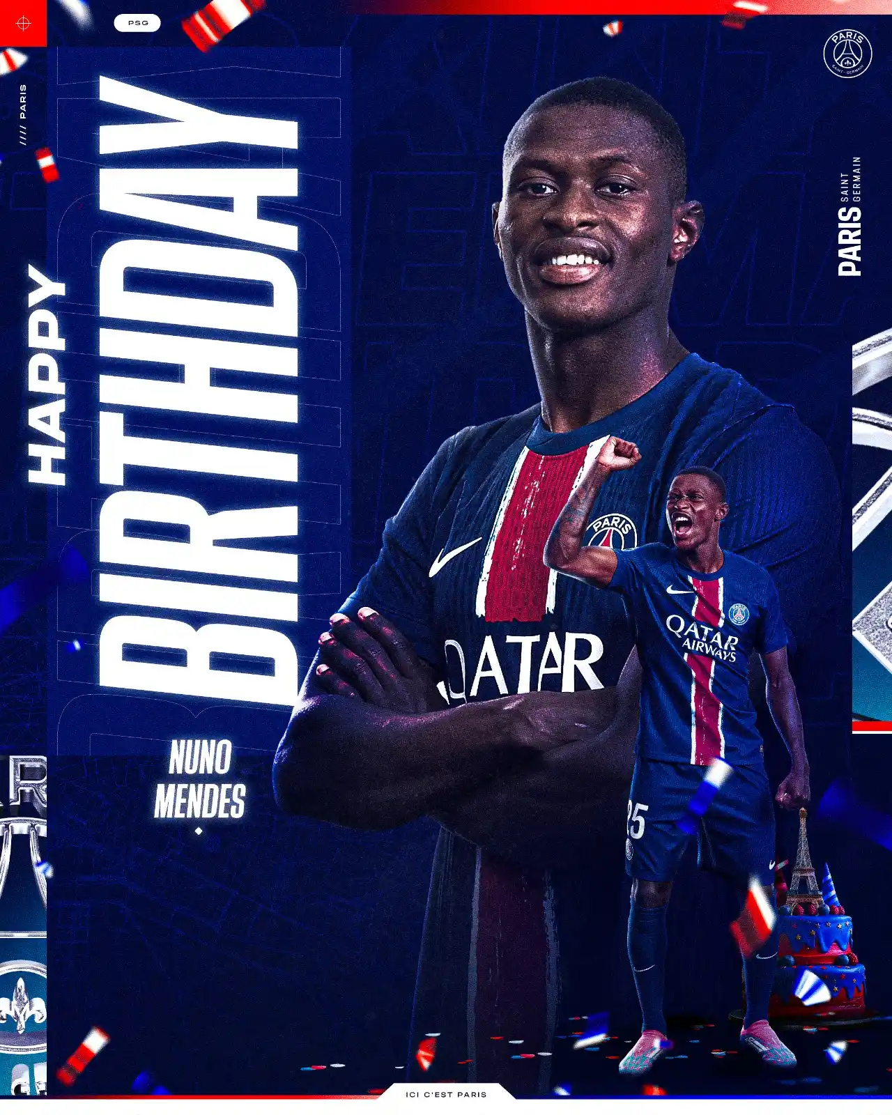 Image from Paris Saint-Germain: Happy birthday Nuno Mendes ❤️💙 A special day for Nuno, who is celebra...