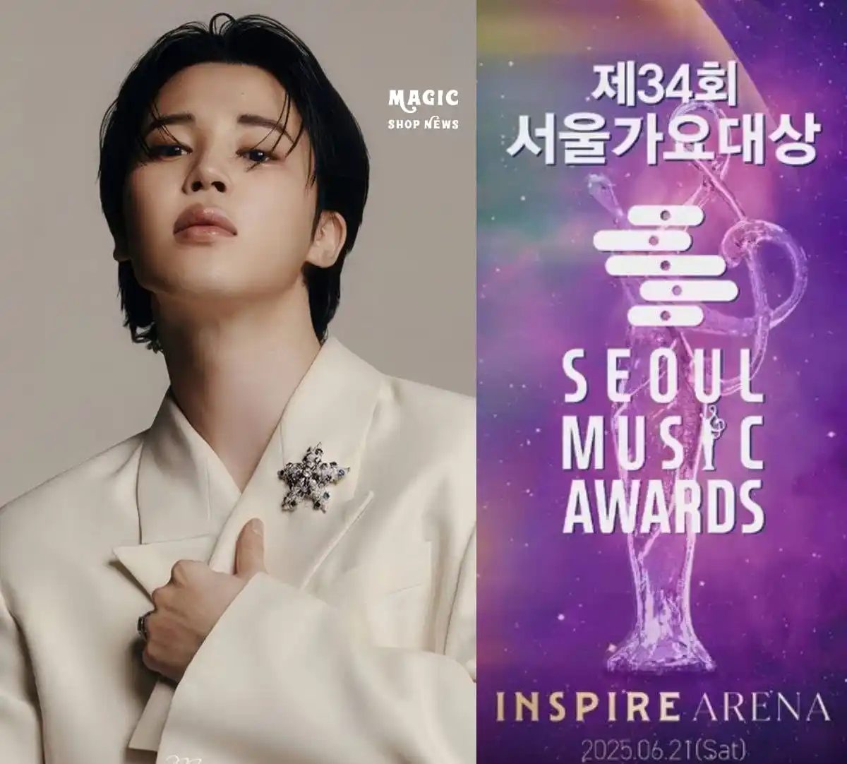 Image from Magic Shop News ⟭⟬⁷ 🪄💜 BTS: *🌟 JIMIN CONQUISTA O PRÊMIO "KOREAN WAVE" NO SEOUL MUSIC AWARDS* Jim...