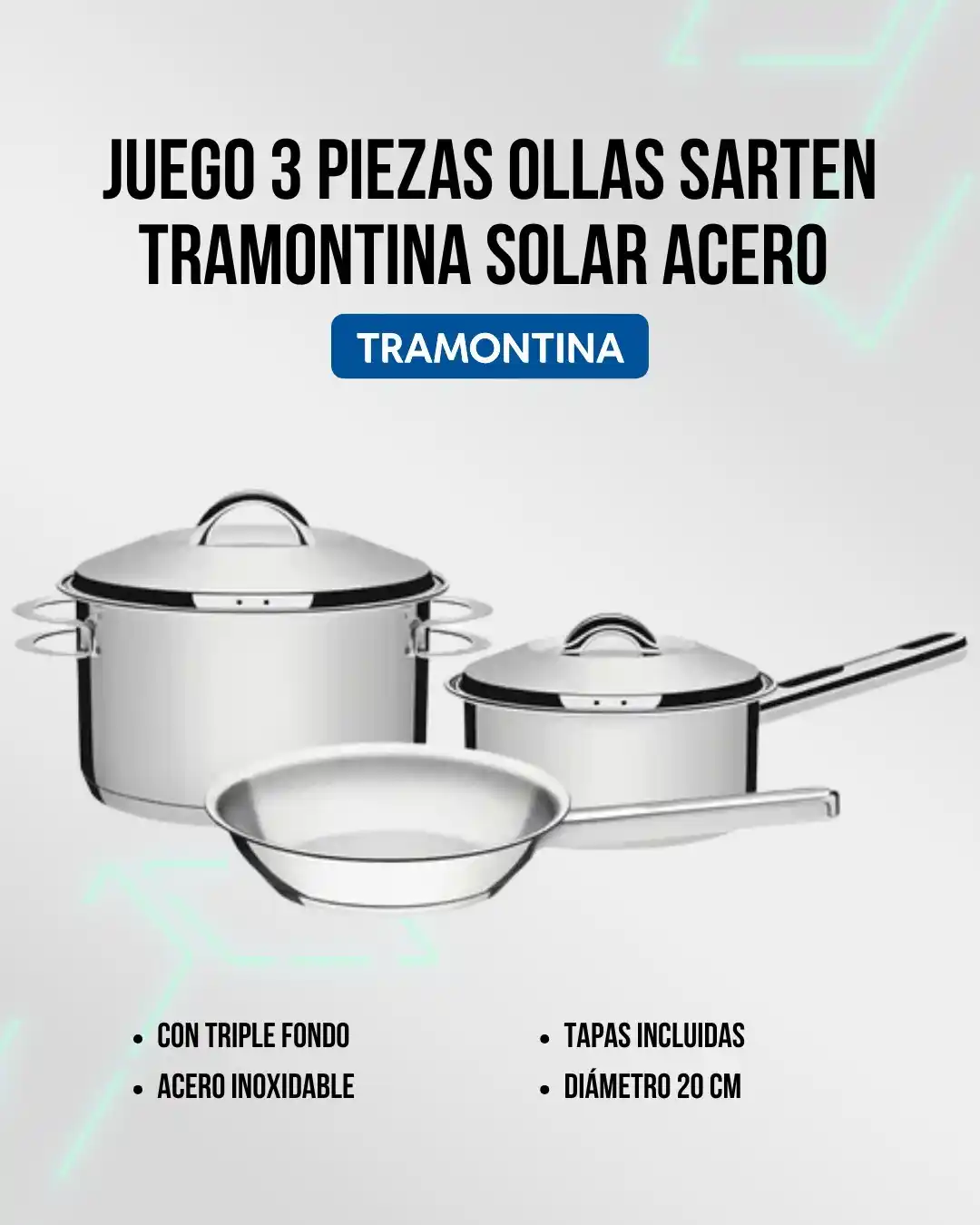 Image from Attain (Importadora Mayorista): 🛒 *Juego 3 piezas Ollas + Sartén Tramontina Solar Acero (N°pendiente)...