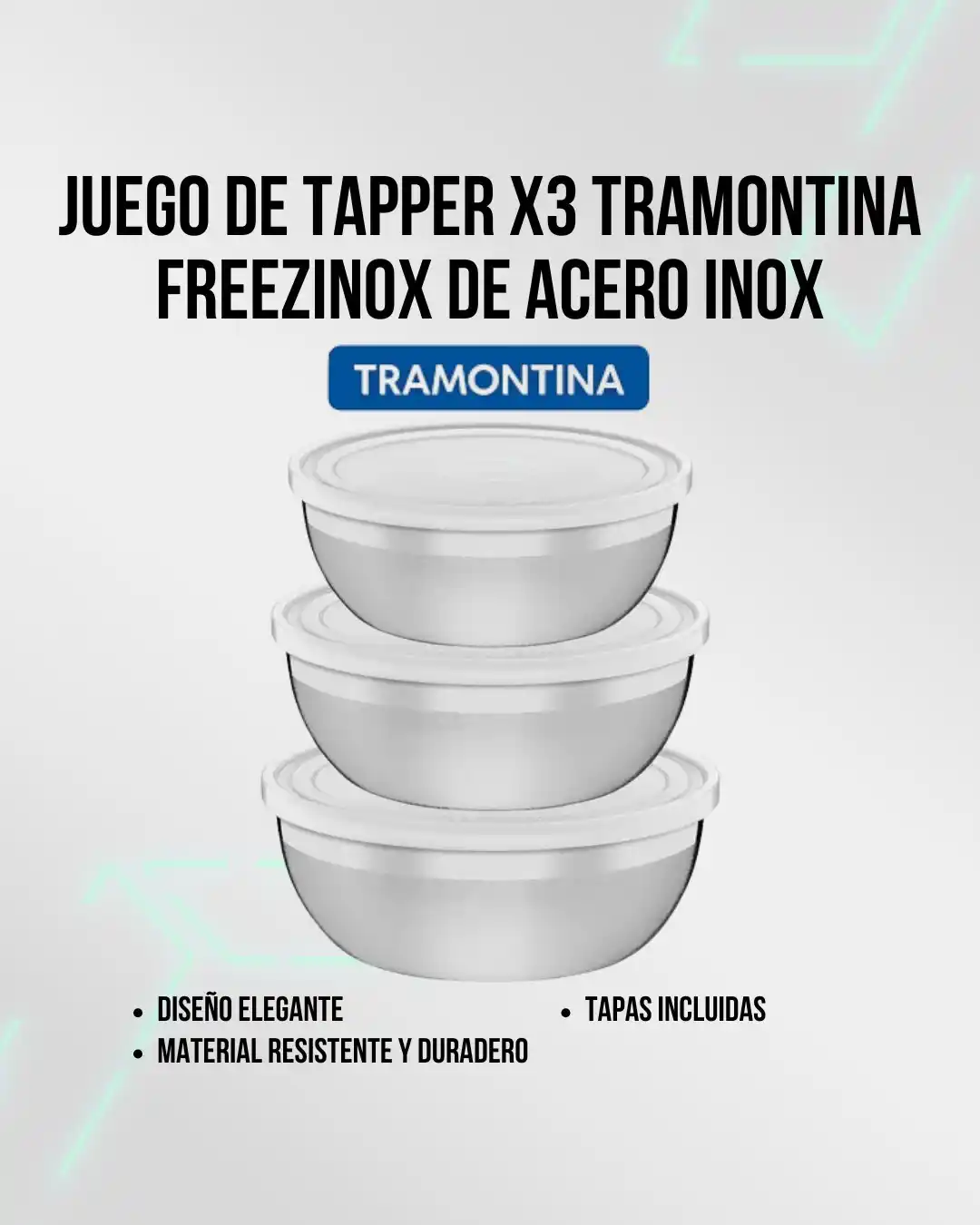 Image from Attain (Importadora Mayorista): 🛒 *Juego de Tapper x3 Tramontina Freezinox Acero Inoxidable* 👀 *Ing...