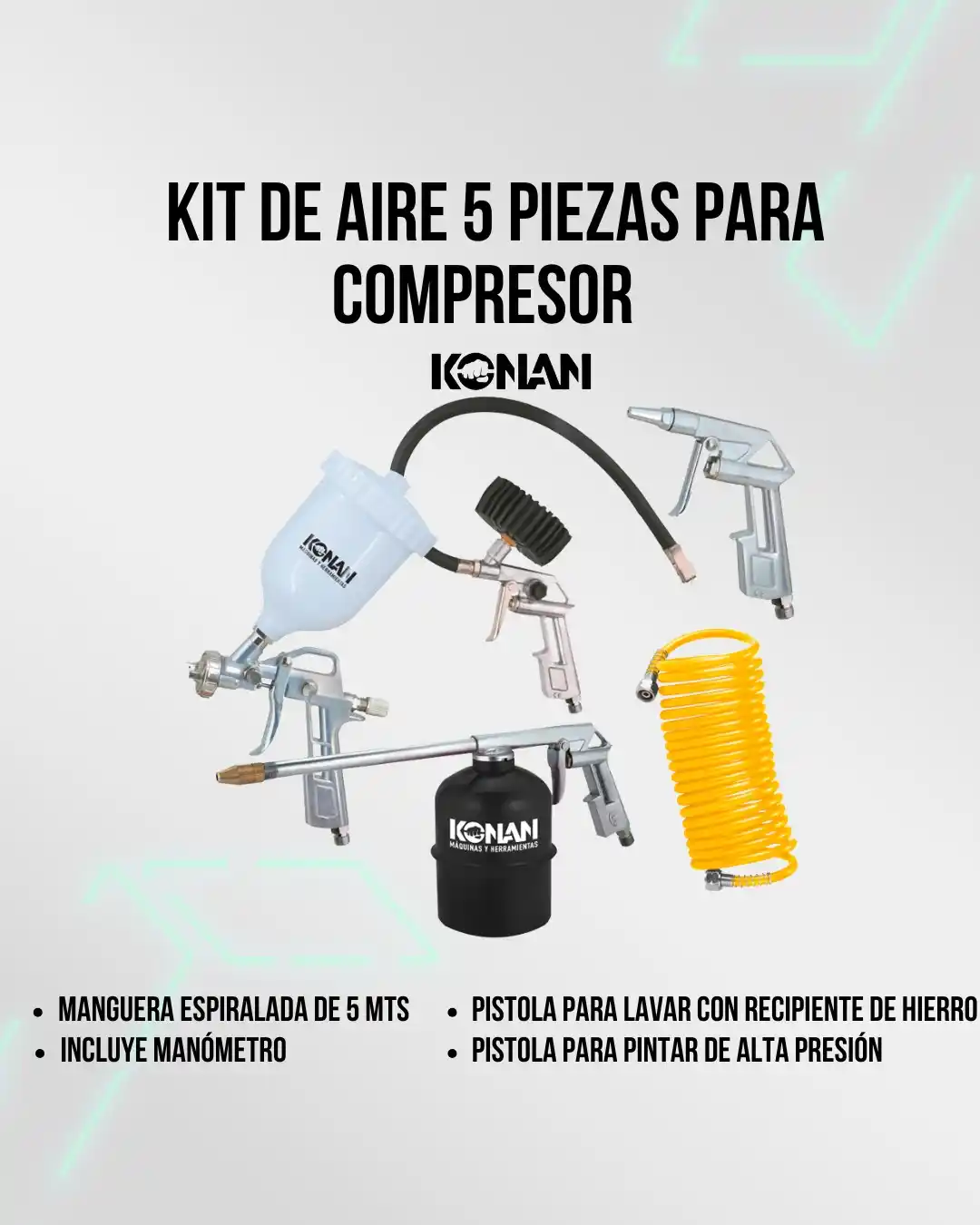 Image from Attain (Importadora Mayorista): 🛒 *Kit de Aire 5 Piezas para Compresor KKC/01 (N°2099)* 🧼 Pistola pa...