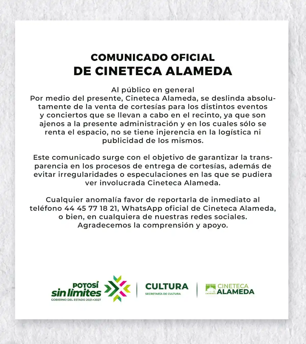 Image from PotosíNoticias: 📣 La Cineteca Alameda aclaró que no tiene nada que ver con la venta d...