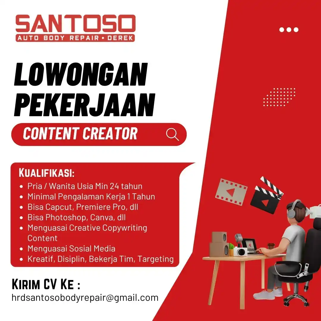 Image from INFO LOKER SEMARANG: *LOKER SEMARANG* Content Creator Bengkel Santoso Body Repair Kualifik...