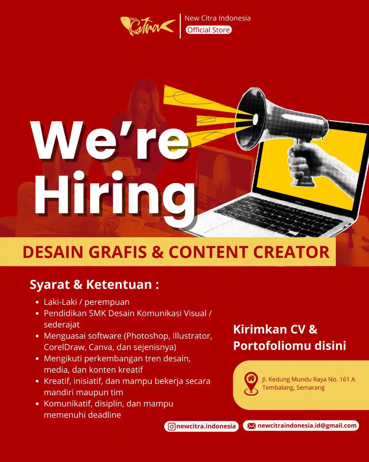 Image from INFO LOKER SEMARANG: *LOKER SEMARANG* Desain Grafis & Content Creator New Citra Kualifikas...