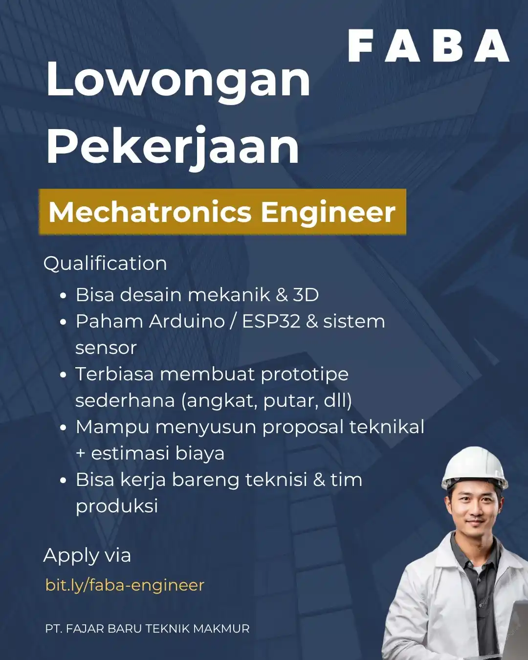 Image from INFO LOKER SEMARANG: *LOKER SEMARANG* Mechatronics Engineer Fajar Baru Teknik Makmur  Kuali...