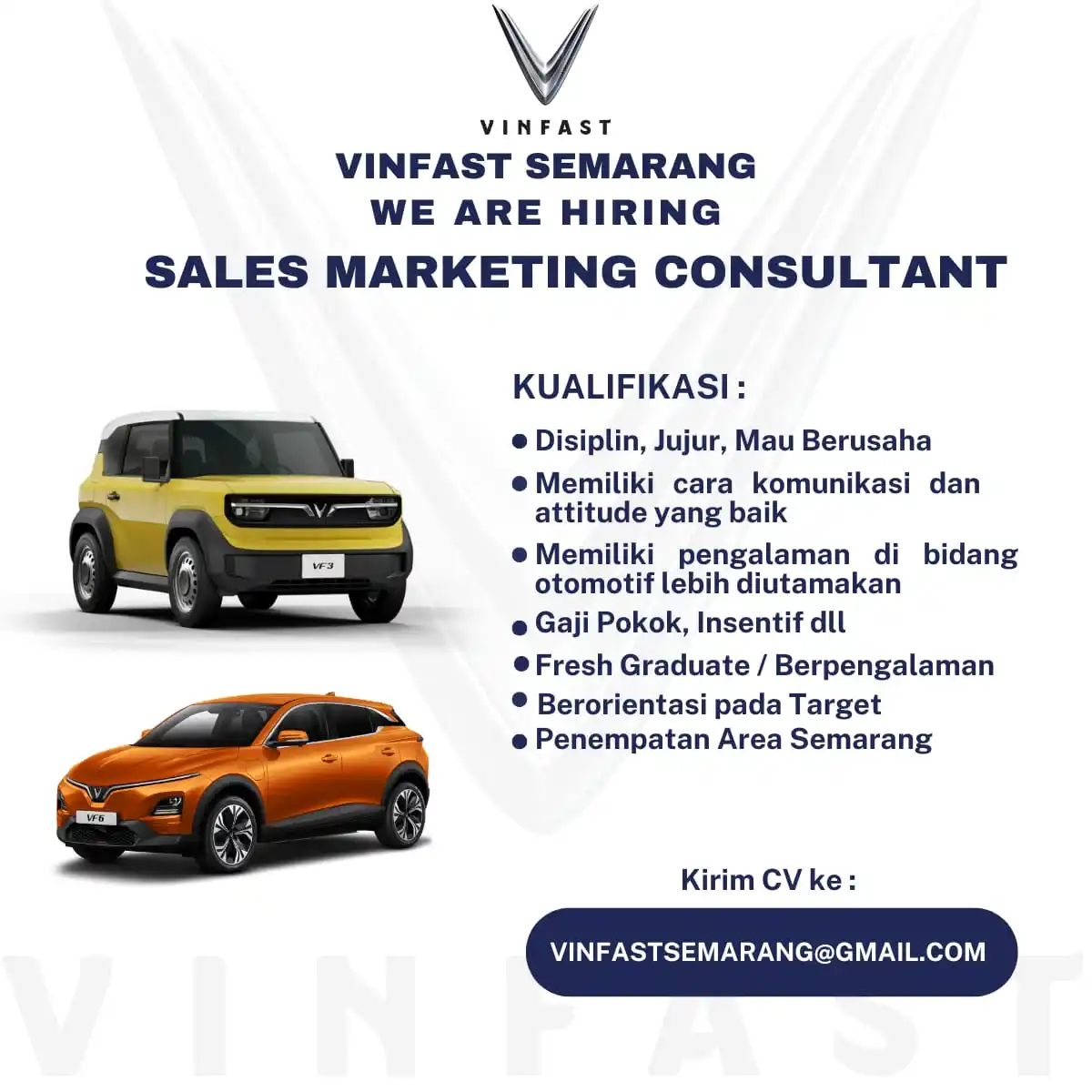 Image from INFO LOKER SEMARANG: *LOKER SEMARANG* Sales Marketing Consultant Vinfast Semarang  Kualifik...
