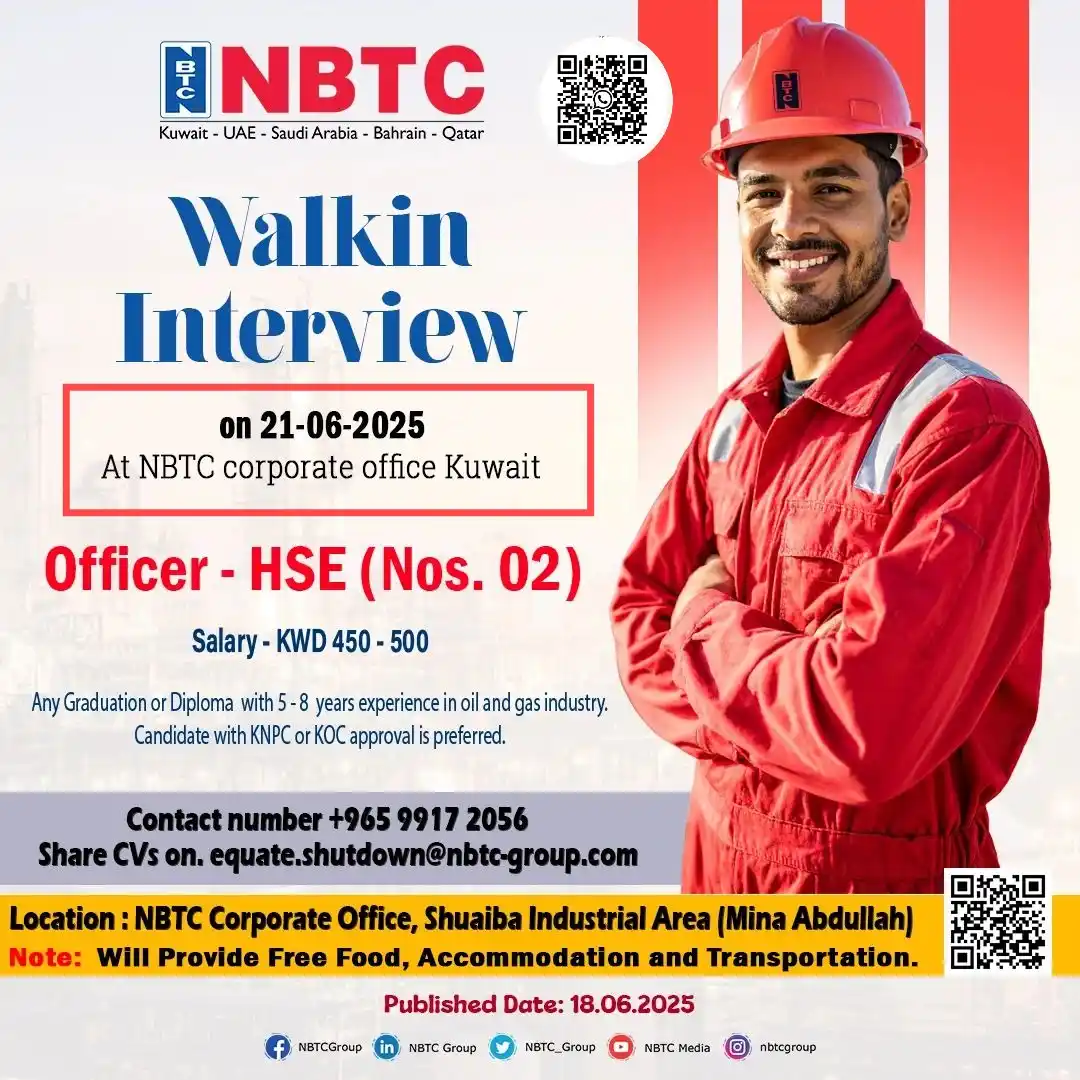 Image from Vacancies In Gulf👔: _Posting Date: 19.06.2025_ *NBTC Kuwait is calling skilled and passio...