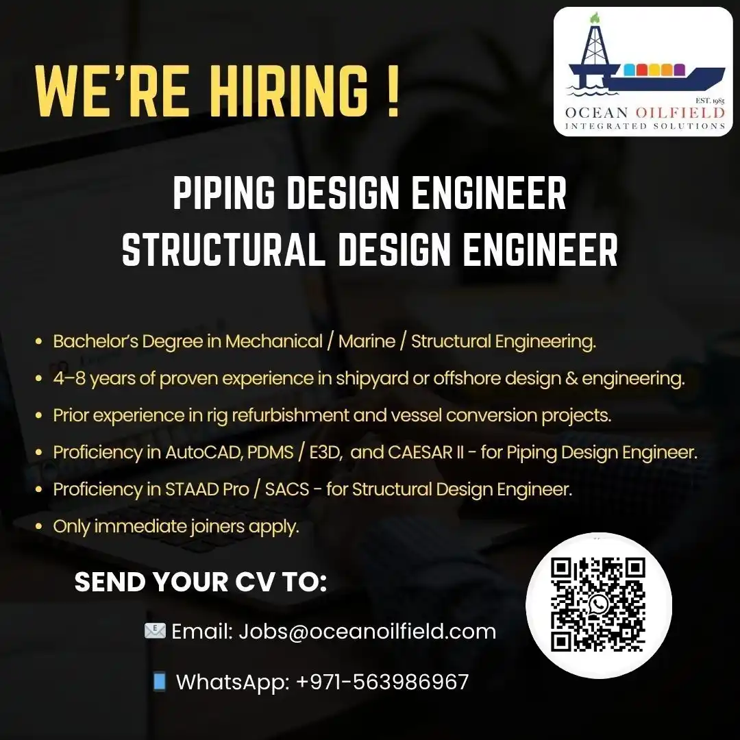 Image from Vacancies In Gulf👔: _Posting Date: 20.06.2025_ WE’RE HIRING! *🔹 Piping Design Engineer* ...