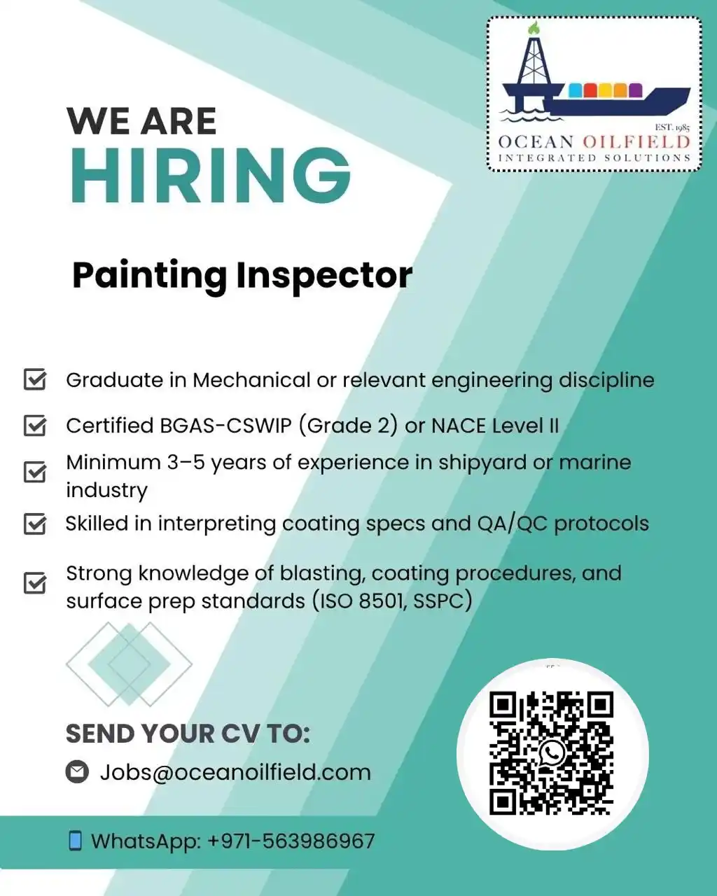 Image from Vacancies In Gulf👔: _Posting Date: 20.06.2025_  WE'RE HIRING – *PAINTING INSPECTOR (SHIPYA...