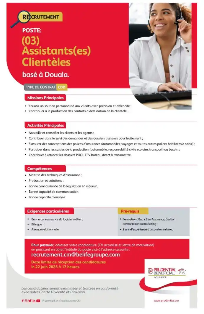 Image from Arch Africa Careers (#AAC): 𝐑𝐄𝐂𝐑𝐔𝐓𝐄𝐌𝐄𝐍𝐓 ! Nous recherchons 03 Assistants(es) Clientèle...