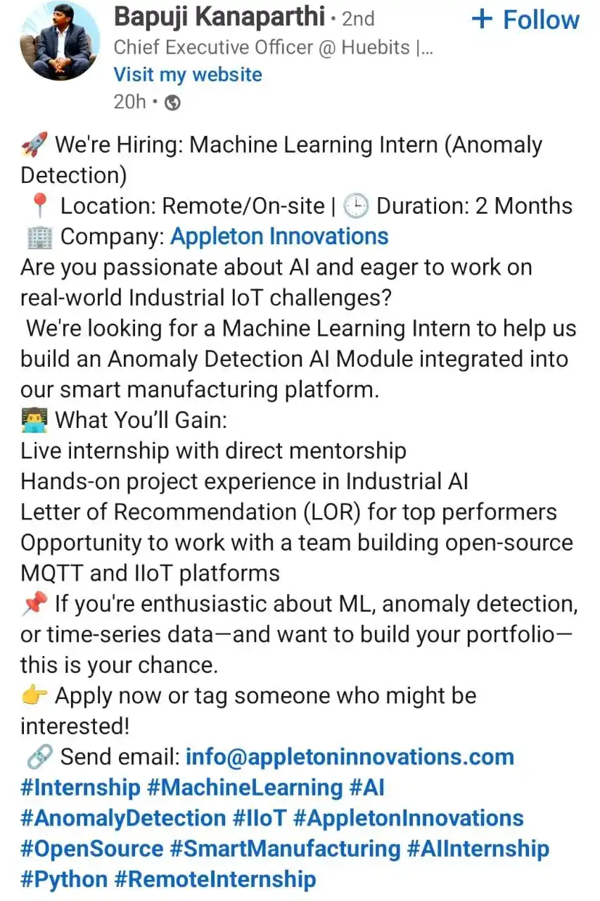 Image from Raghavan P ✅️: *Remote internship* for folks good at Machine learning https://www.l...