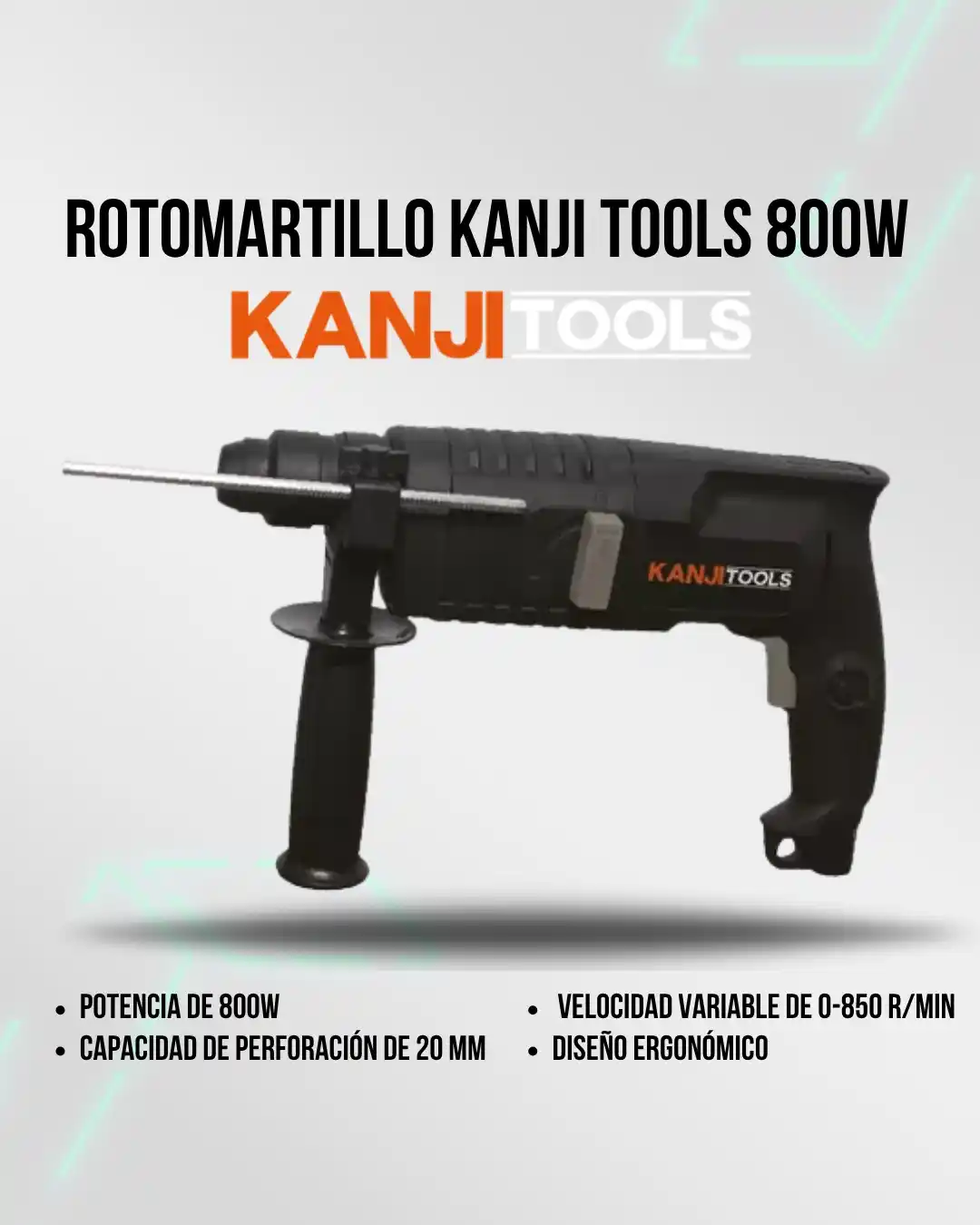 Image from Attain (Importadora Mayorista): 🛒 *Rotomartillo Kanji Tools 800W KIT-RM8002PB (N°5921)* 🎛️ Velocidad...