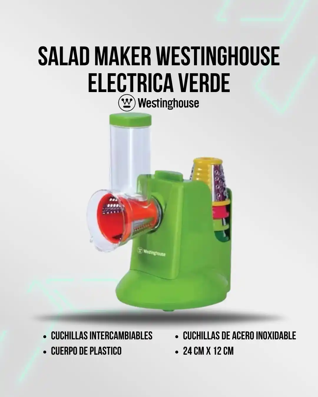 Image from Attain (Importadora Mayorista): 🛒 *Salad Maker Westinghouse Eléctrica Verde (N°2746)*  🔪 Cuchillas d...