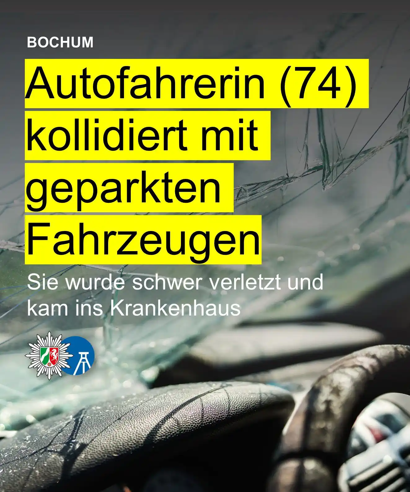 Image from Polizei NRW Bochum: Schwerer Alleinunfall in Bochum-Wattenscheid: Eine 74-jährige Autofahr...