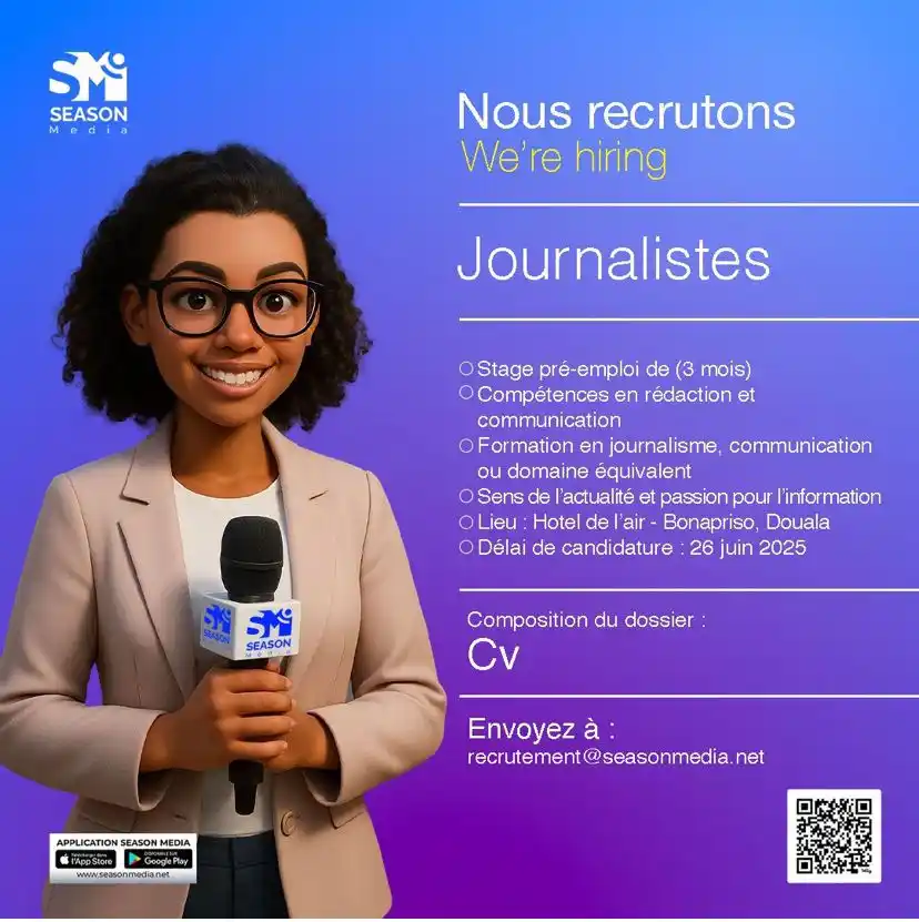 Image from Arch Africa Careers (#AAC): SEASON MEDIA recrute des journalistes stagiaires passionnés ! 🔥 Tu ve...
