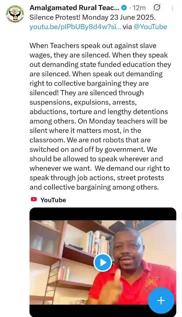 Image from Change Radio : *_Teachers to embark on a silent protest this coming Monday says ARTUZ...