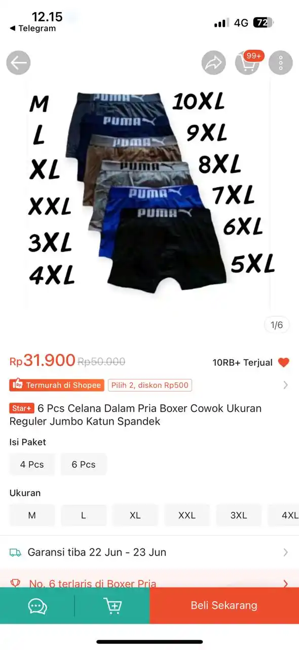 Image from PROMO BELANJA ONLINE: Temukan 6 Pcs Celana Dalam Pria Boxer Cowok Ukuran Reguler Jumbo Katun...