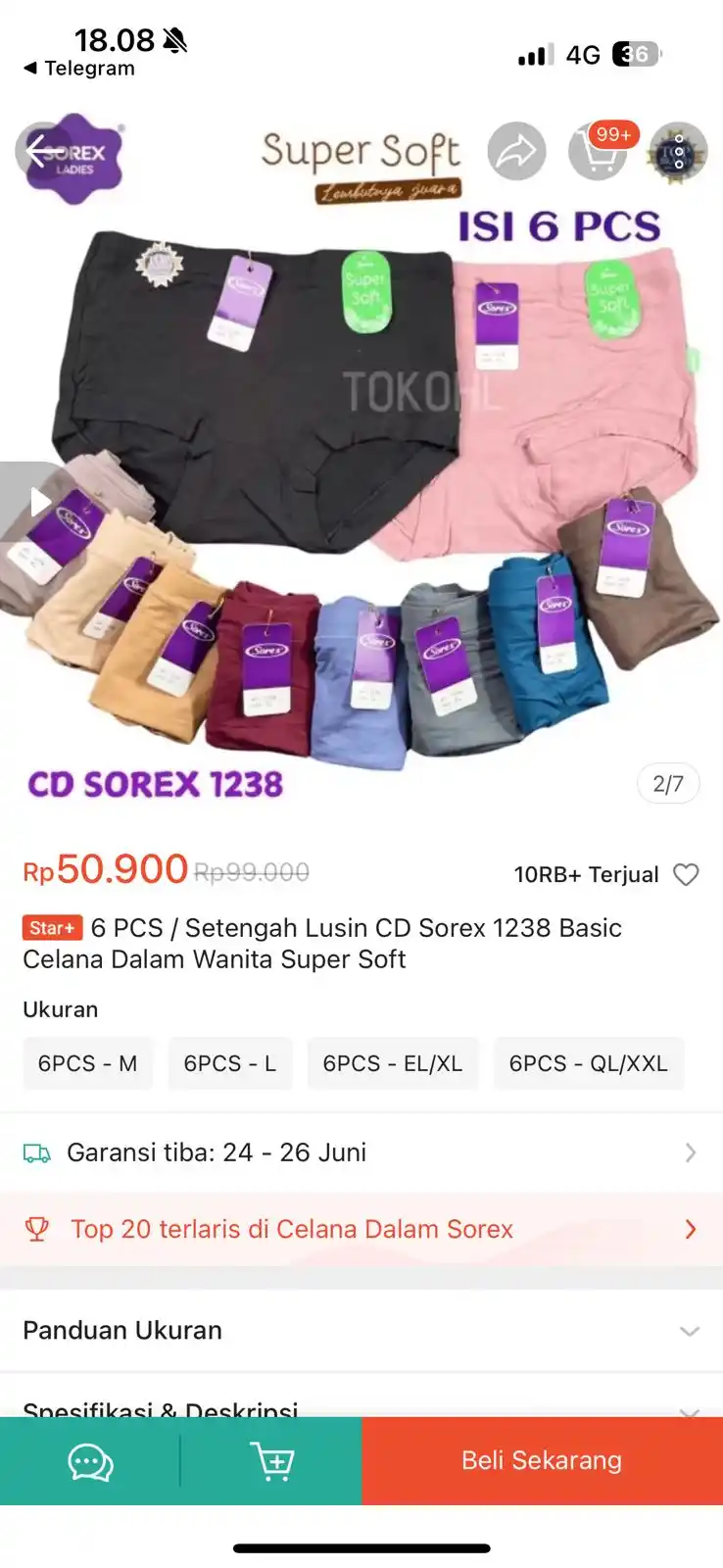 Image from PROMO BELANJA ONLINE: Temukan 6 PCS / Setengah Lusin CD Sorex 1238 Basic Celana Dalam Wanita...