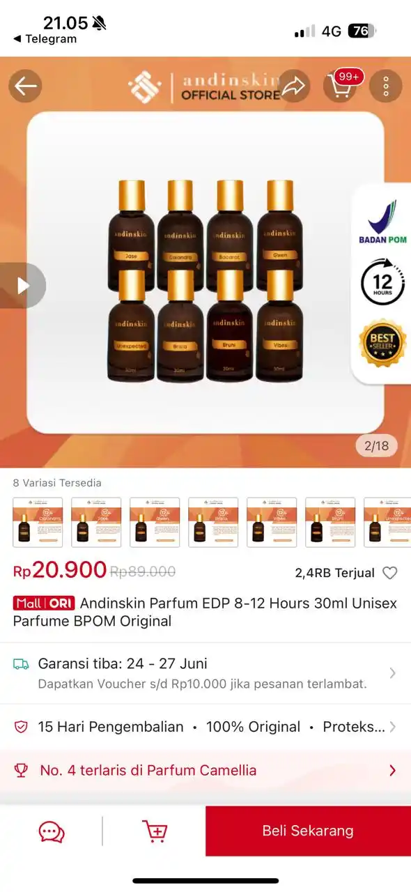 Image from PROMO BELANJA ONLINE: Temukan Andinskin Parfum EDP 8-12 Hours 30ml Unisex Parfume BPOM Origi...