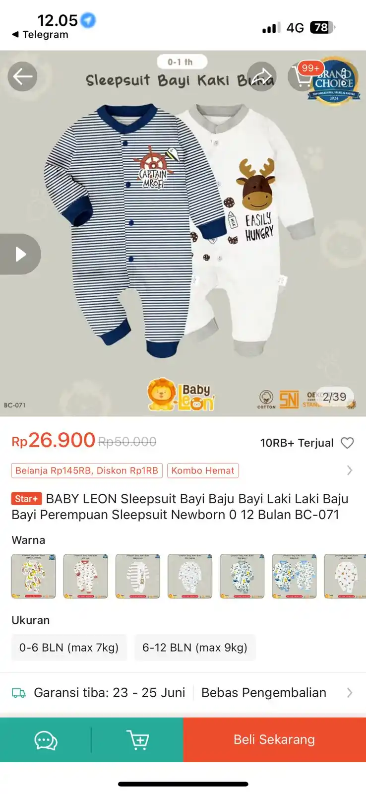 Image from PROMO BELANJA ONLINE: Temukan BABY LEON Sleepsuit Bayi Baju Bayi Laki Laki Baju Bayi Perempu...