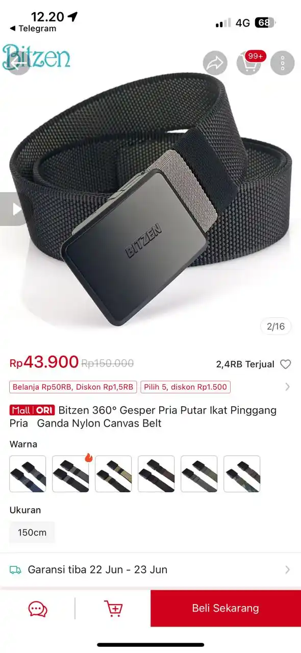 Image from PROMO BELANJA ONLINE: Temukan Bitzen 360° Gesper Pria Putar Ikat Pinggang Pria Ganda Nylon...