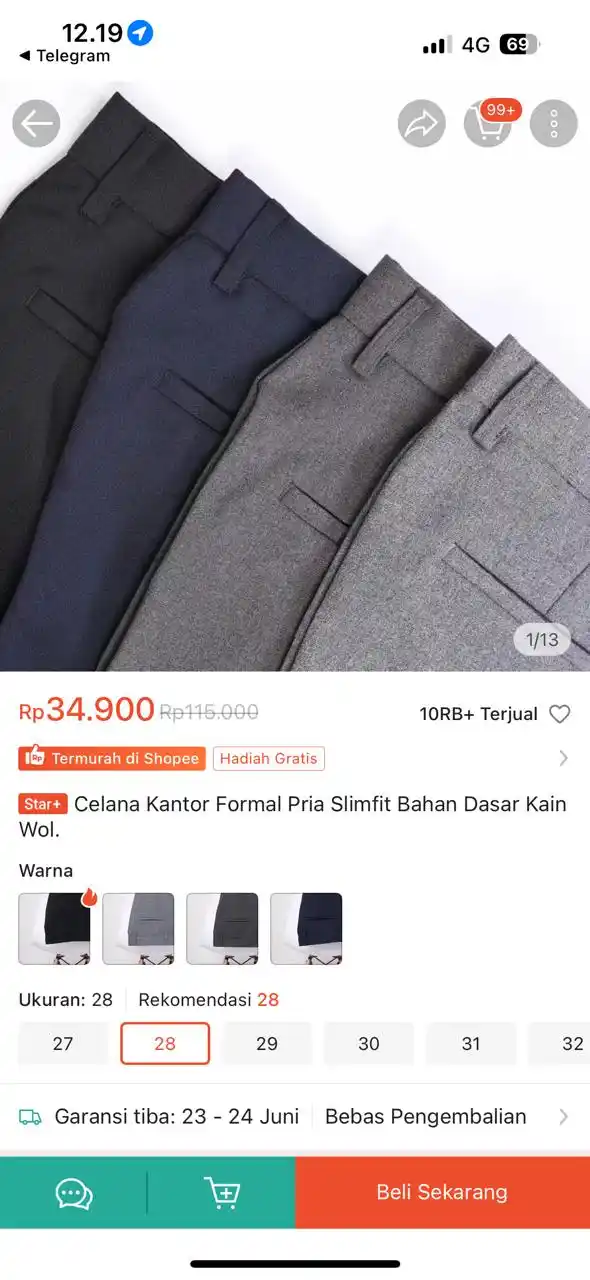 Image from PROMO BELANJA ONLINE: Temukan Celana Kantor Formal Pria Slimfit Bahan Dasar Kain Wol. seharg...