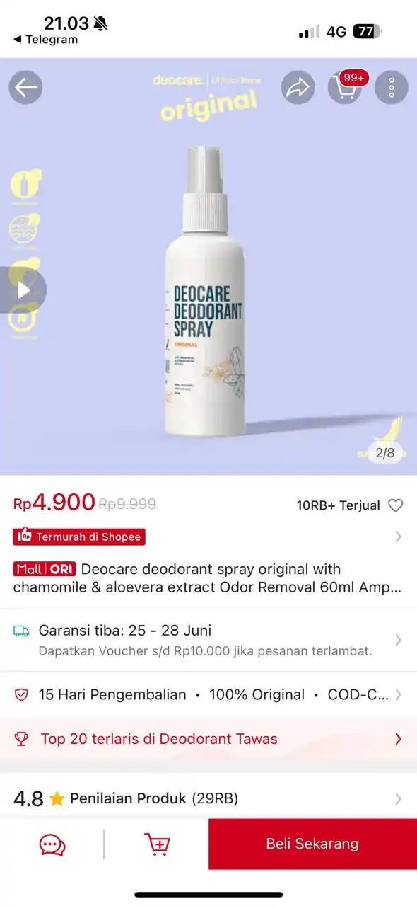 Image from PROMO BELANJA ONLINE: Temukan Deocare deodorant spray original with chamomile & aloevera ext...