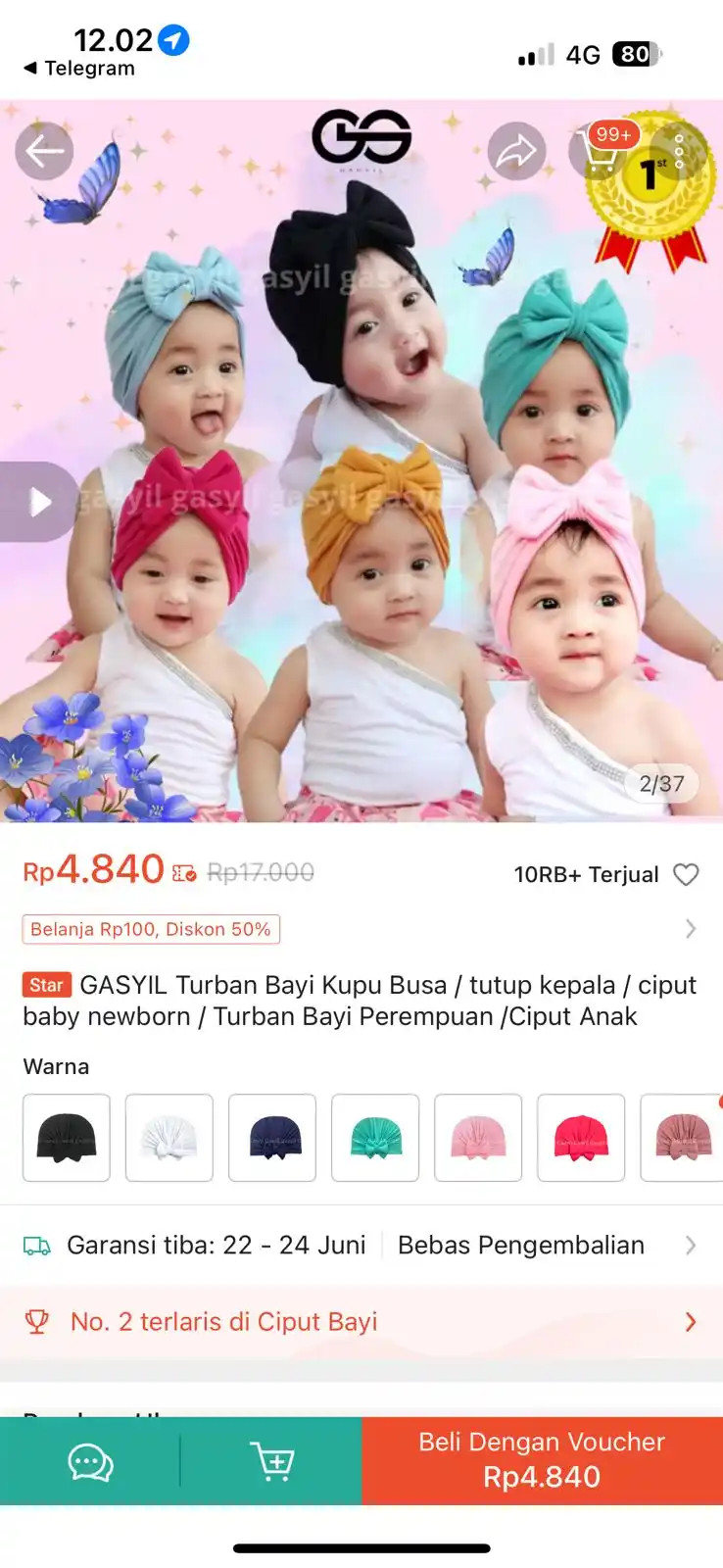Image from PROMO BELANJA ONLINE: Temukan GASYIL Turban Bayi Kupu Busa / tutup kepala / ciput baby newbo...
