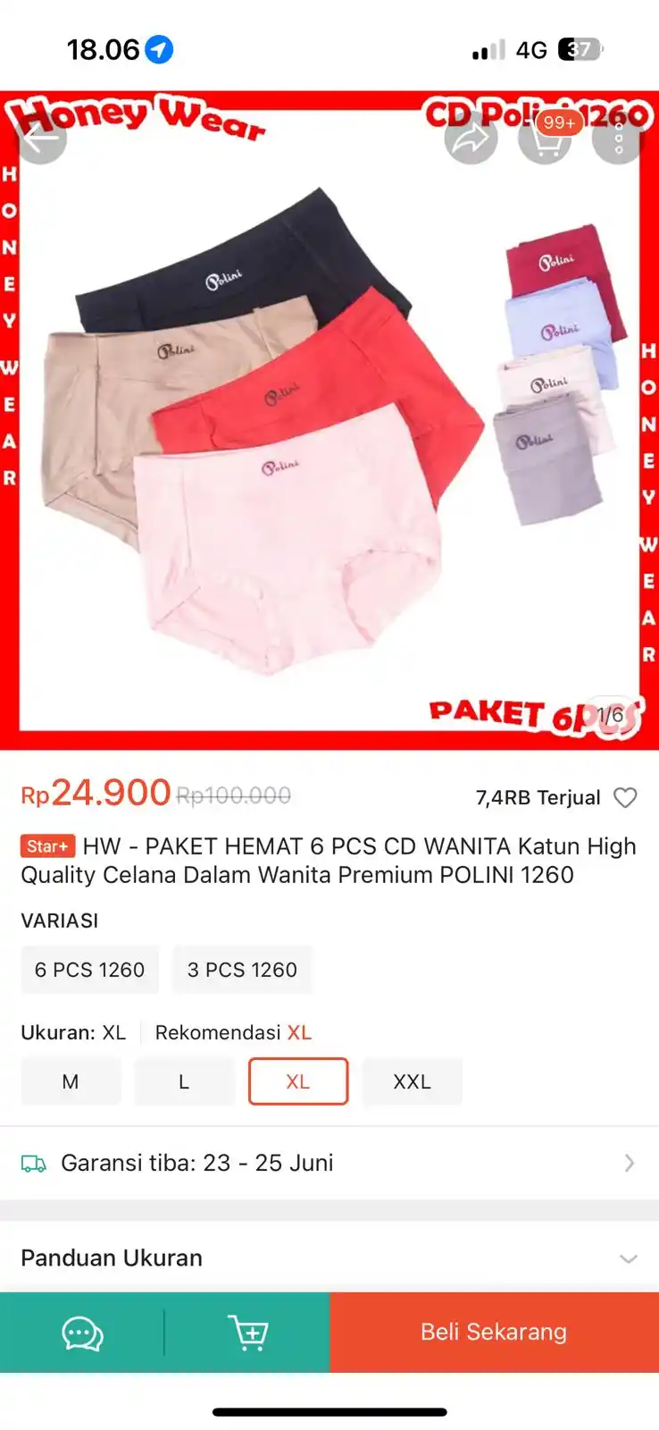 Image from PROMO BELANJA ONLINE: Temukan HW - PAKET HEMAT 6 PCS CD WANITA Katun High Quality Celana Dal...