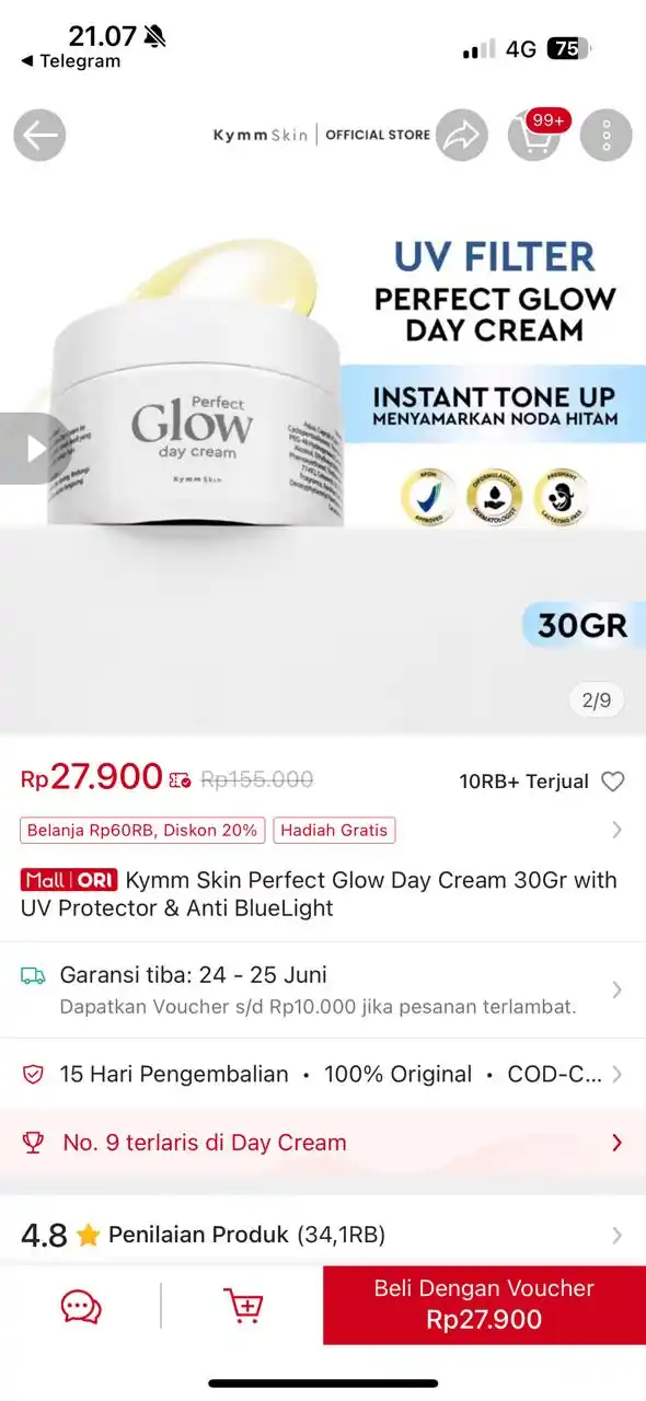 Image from PROMO BELANJA ONLINE: Temukan Kymm Skin Perfect Glow Day Cream 30Gr with UV Protector & Anti...