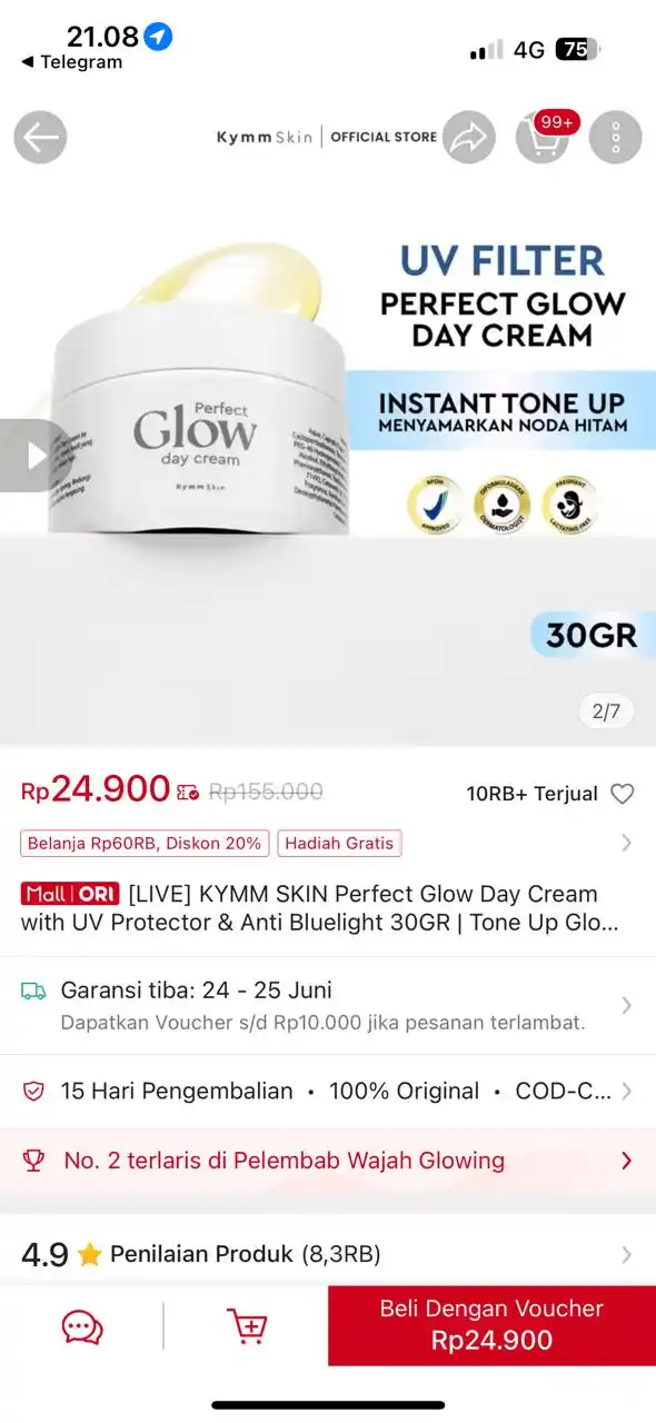 Image from PROMO BELANJA ONLINE: Temukan [LIVE] KYMM SKIN Perfect Glow Day Cream with UV Protector & An...