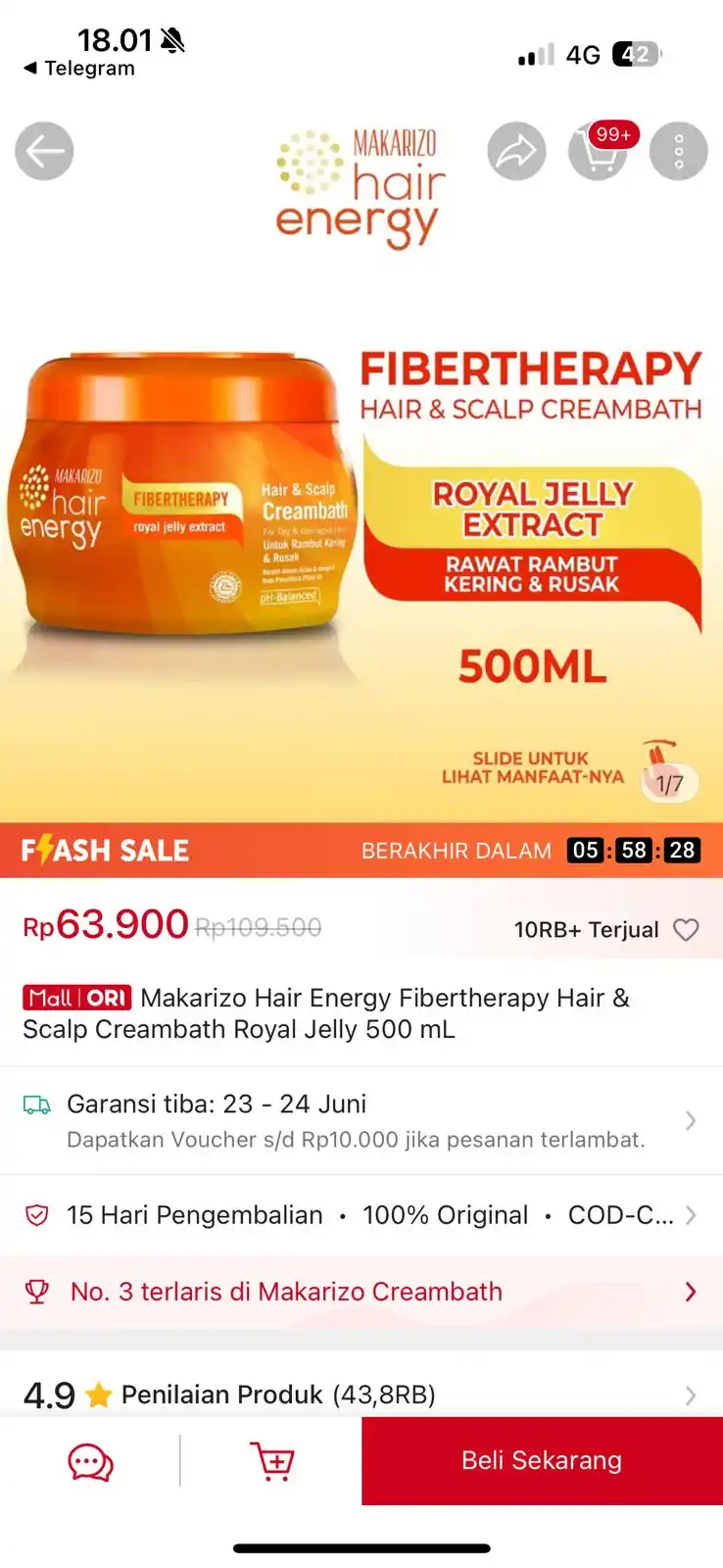 Image from PROMO BELANJA ONLINE: Temukan Makarizo Hair Energy Fibertherapy Hair & Scalp Creambath Royal...