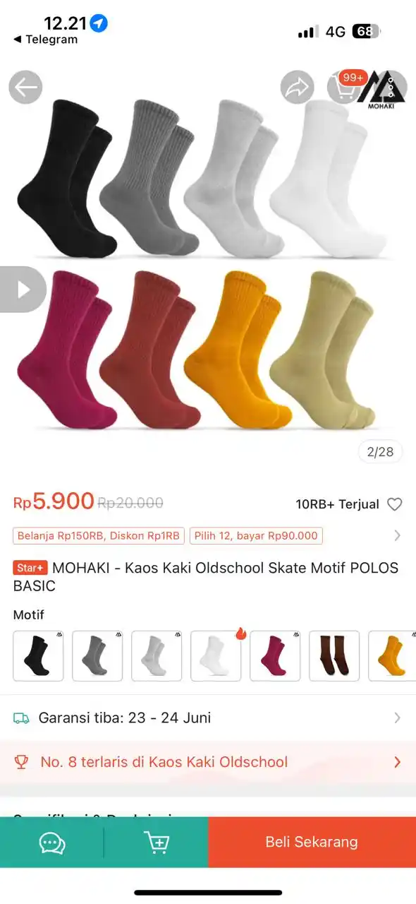 Image from PROMO BELANJA ONLINE: Temukan MOHAKI - Kaos Kaki Oldschool Skate Motif POLOS BASIC seharga R...