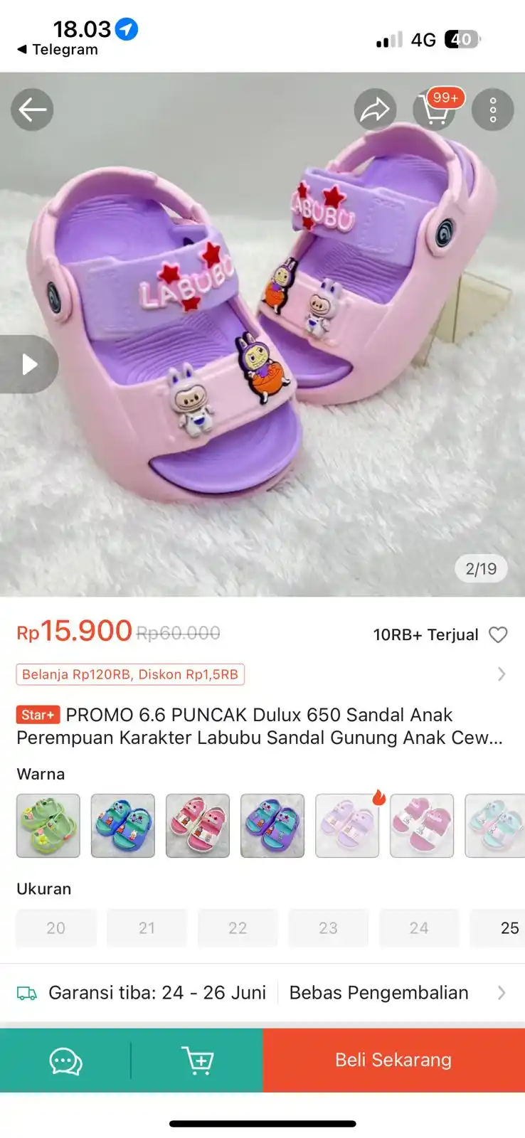Image from PROMO BELANJA ONLINE: Temukan PROMO 6.6 PUNCAK Dulux 650 Sandal Anak Perempuan Karakter Labu...