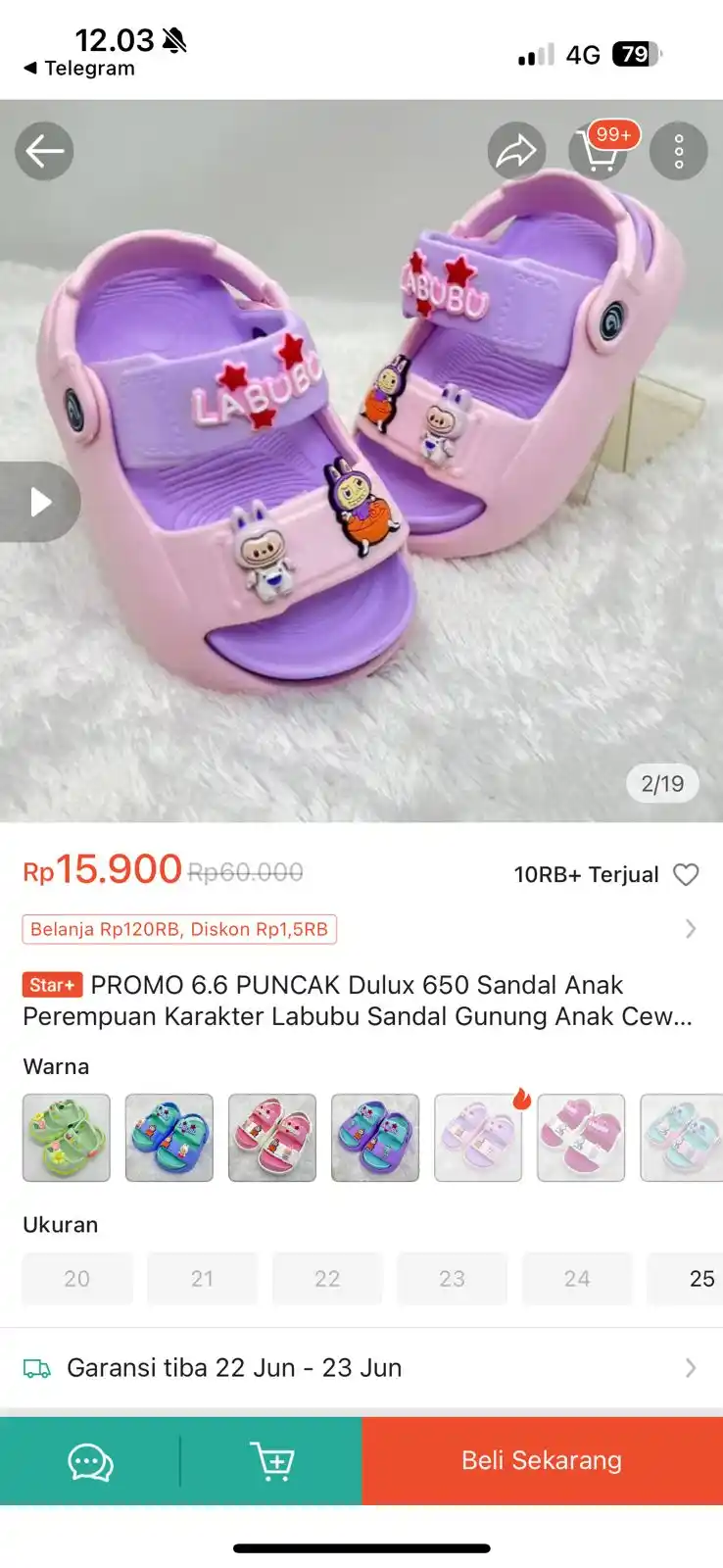 Image from PROMO BELANJA ONLINE: Temukan PROMO 6.6 PUNCAK Dulux 650 Sandal Anak Perempuan Karakter Labu...