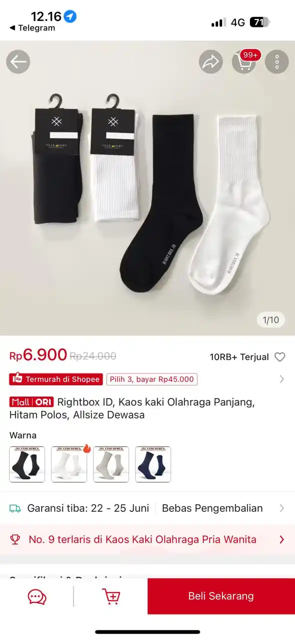 Image from PROMO BELANJA ONLINE: Temukan Rightbox ID, Kaos kaki Olahraga Panjang, Hitam Polos, Allsize ...