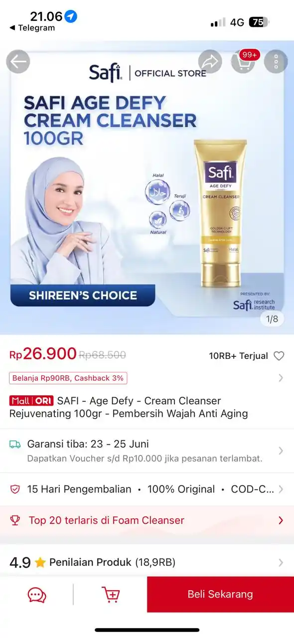 Image from PROMO BELANJA ONLINE: Temukan SAFI - Age Defy - Cream Cleanser Rejuvenating 100gr - Pembersi...