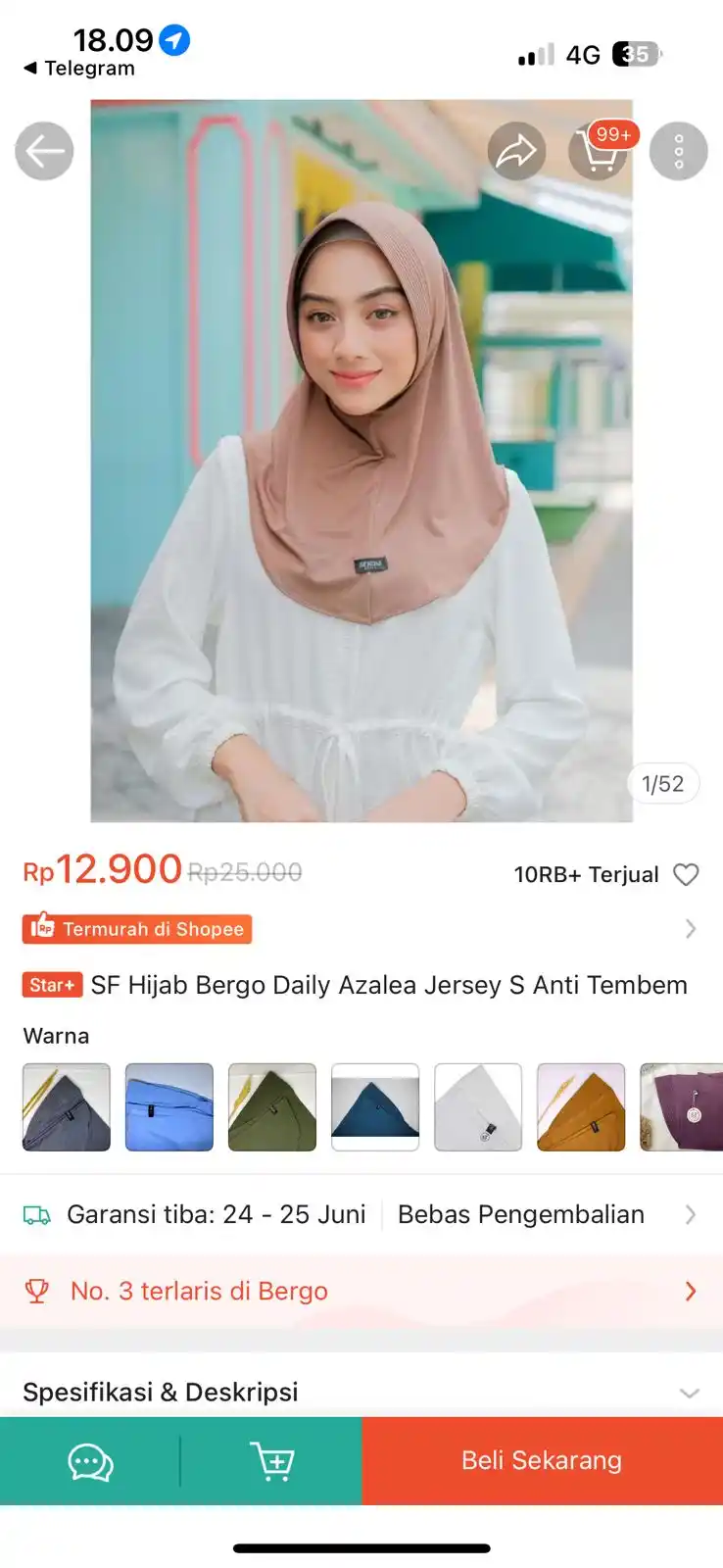 Image from PROMO BELANJA ONLINE: Temukan SF Hijab Bergo Daily Azalea Jersey S Anti Tembem seharga Rp12....