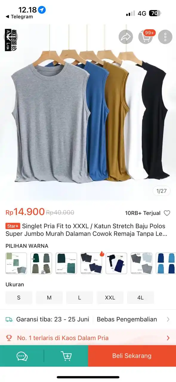 Image from PROMO BELANJA ONLINE: Temukan Singlet Pria Fit to XXXL / Katun Stretch Baju Polos Super Jumb...