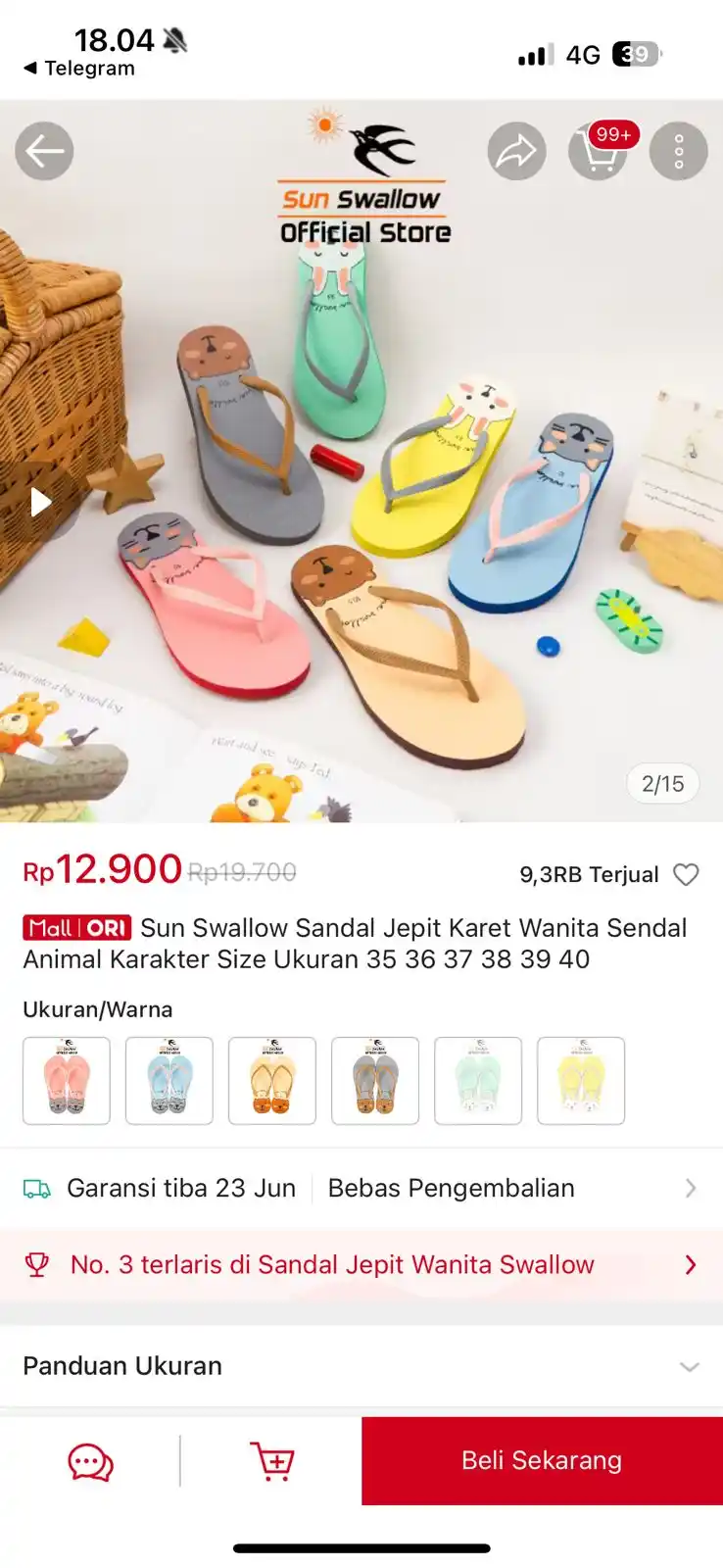 Image from PROMO BELANJA ONLINE: Temukan Sun Swallow Sandal Jepit Karet Wanita Sendal Animal Karakter S...