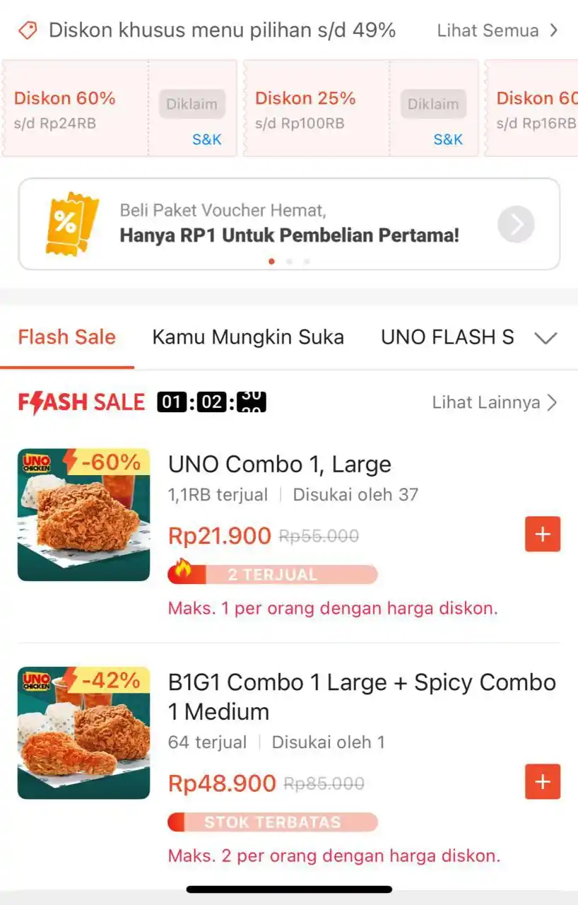 Image from PROMO BELANJA ONLINE: Uno Chicken https://spf.shopee.co.id/2fzWmj8ZVM  Combo voc diskon di a...
